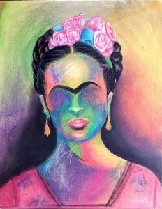 frida kahlo in abstract pastel